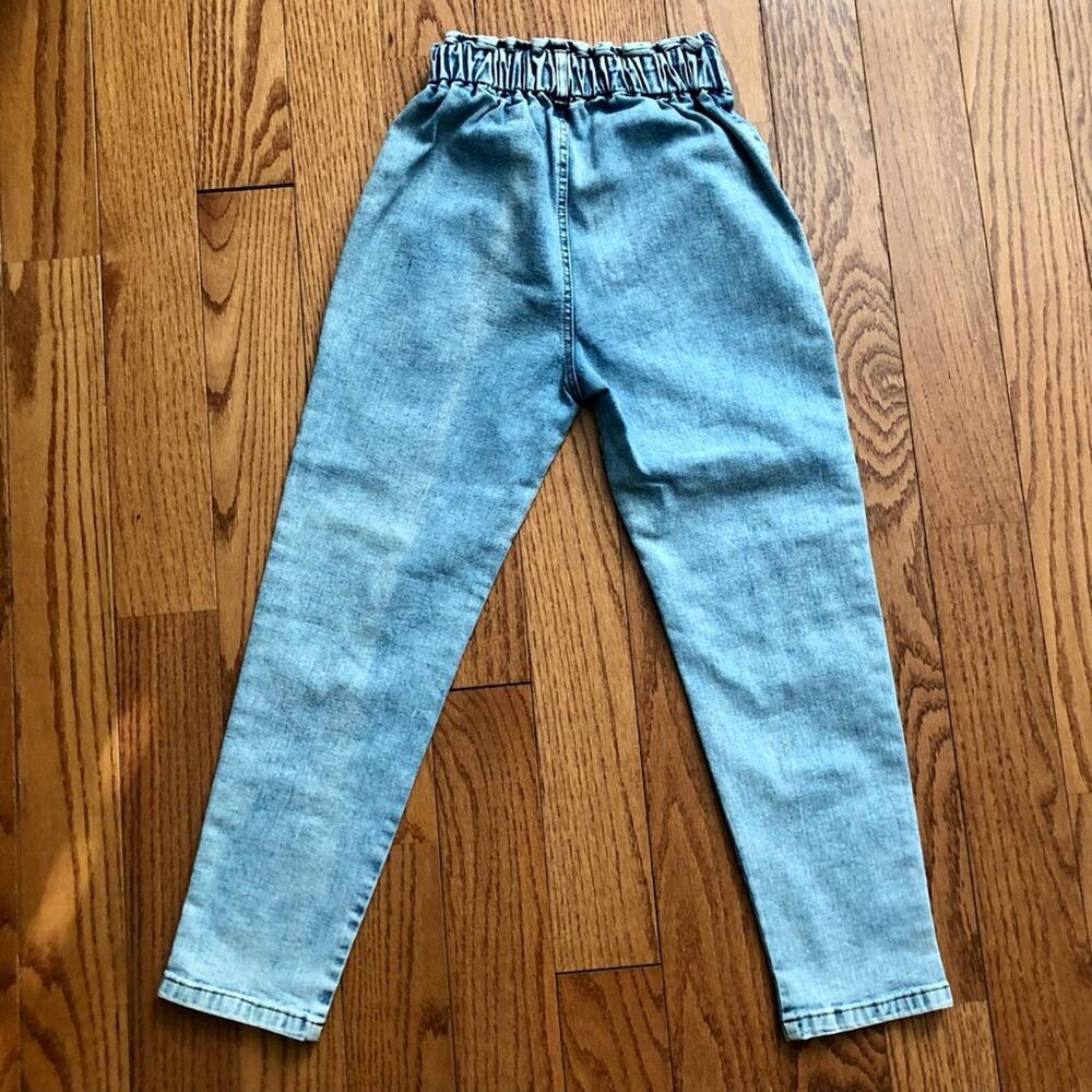 SHEIN Paper-bag Acid Wash Casual Light Blue Jeans Elastic Waist Girl’s Size 10 - Picture 7 of 8